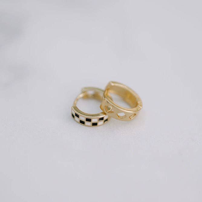 Black & White Checkered Hoops: Gold