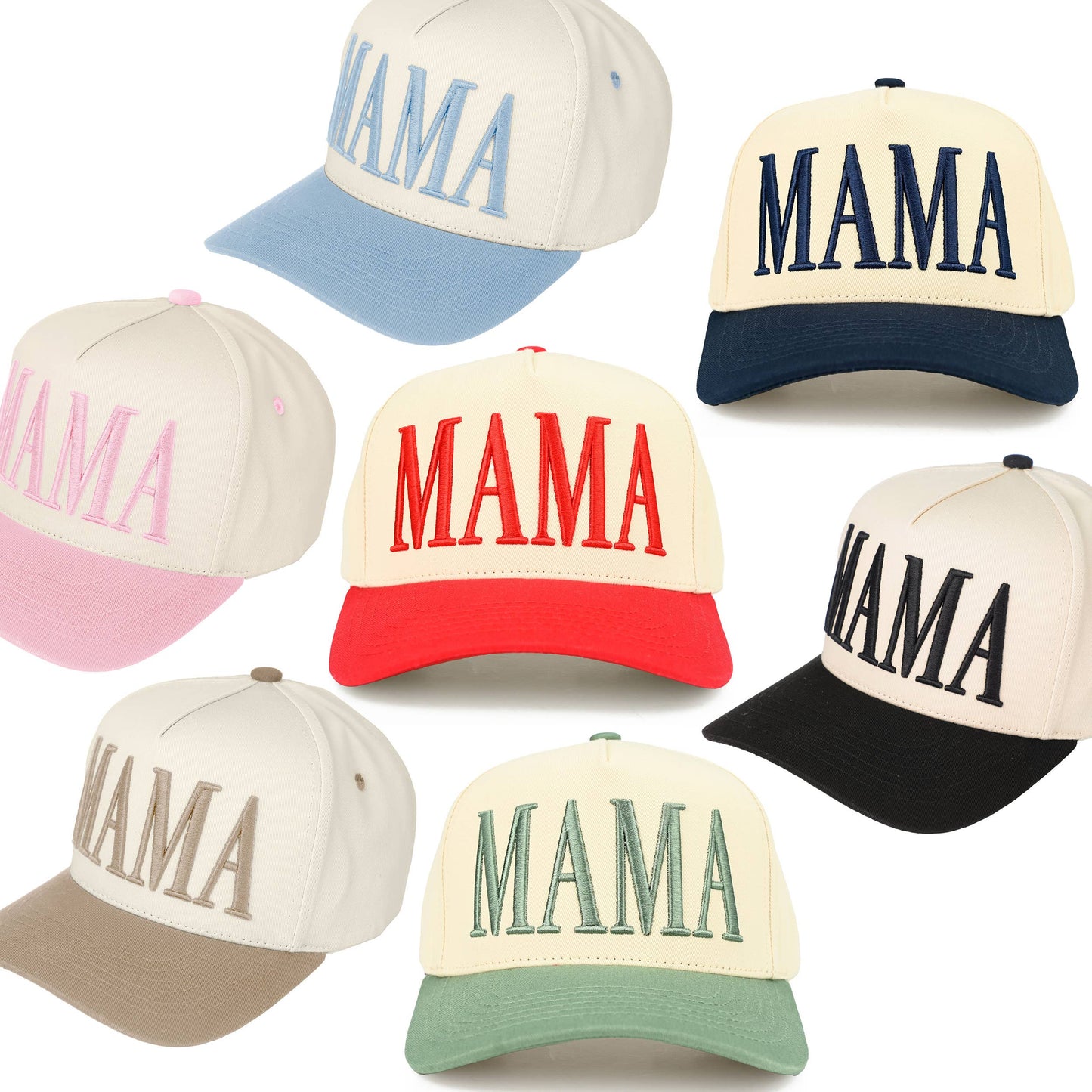 C.C MAMA Letter embroidered Snapback Trucker Hat: Sky Blue