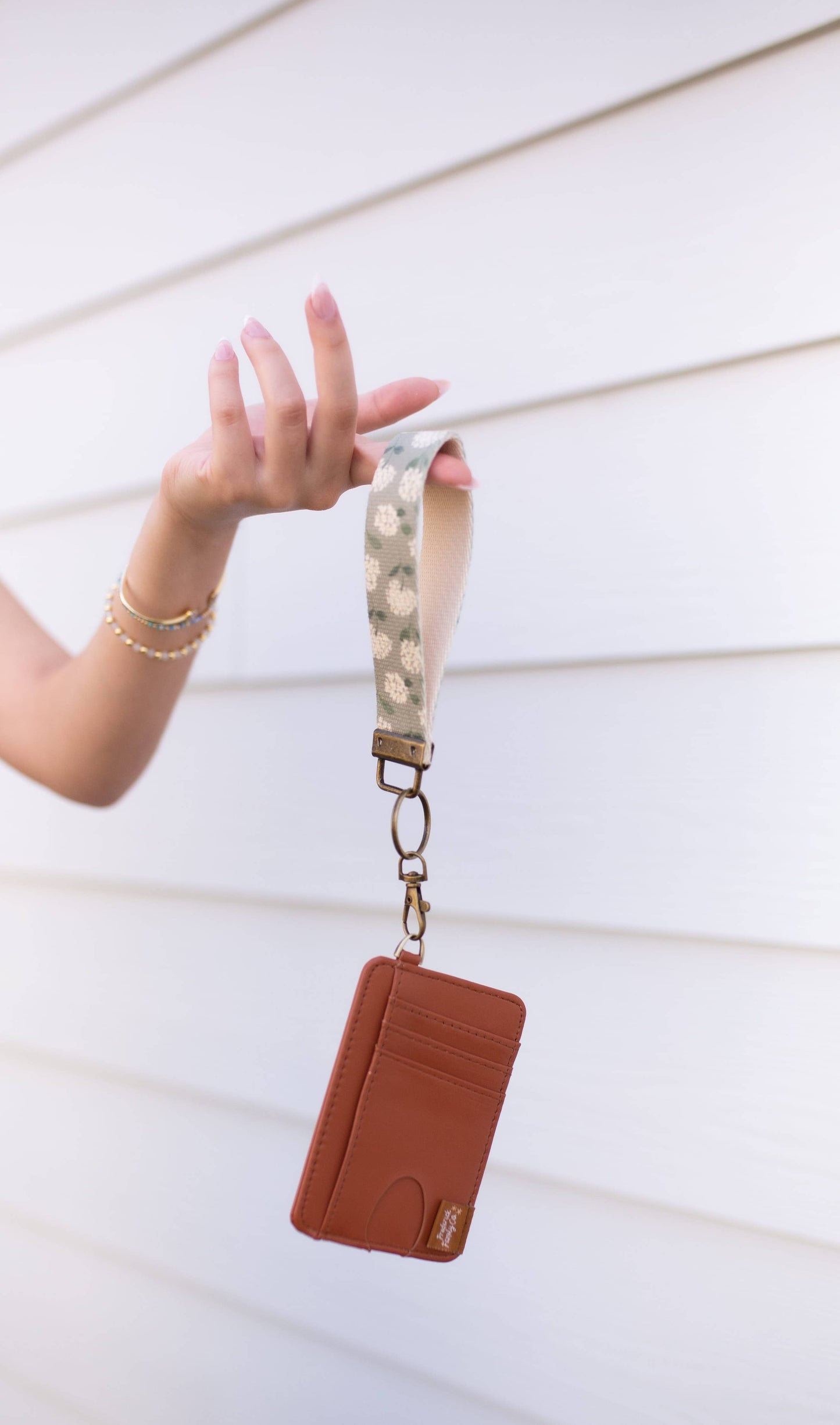 Card Holder Keychain Wallet with Wrist Lanyard, Faux Leather Compact Card Holder, Stylish Keychain Wallet for Women: 6 harvest flower / Beige