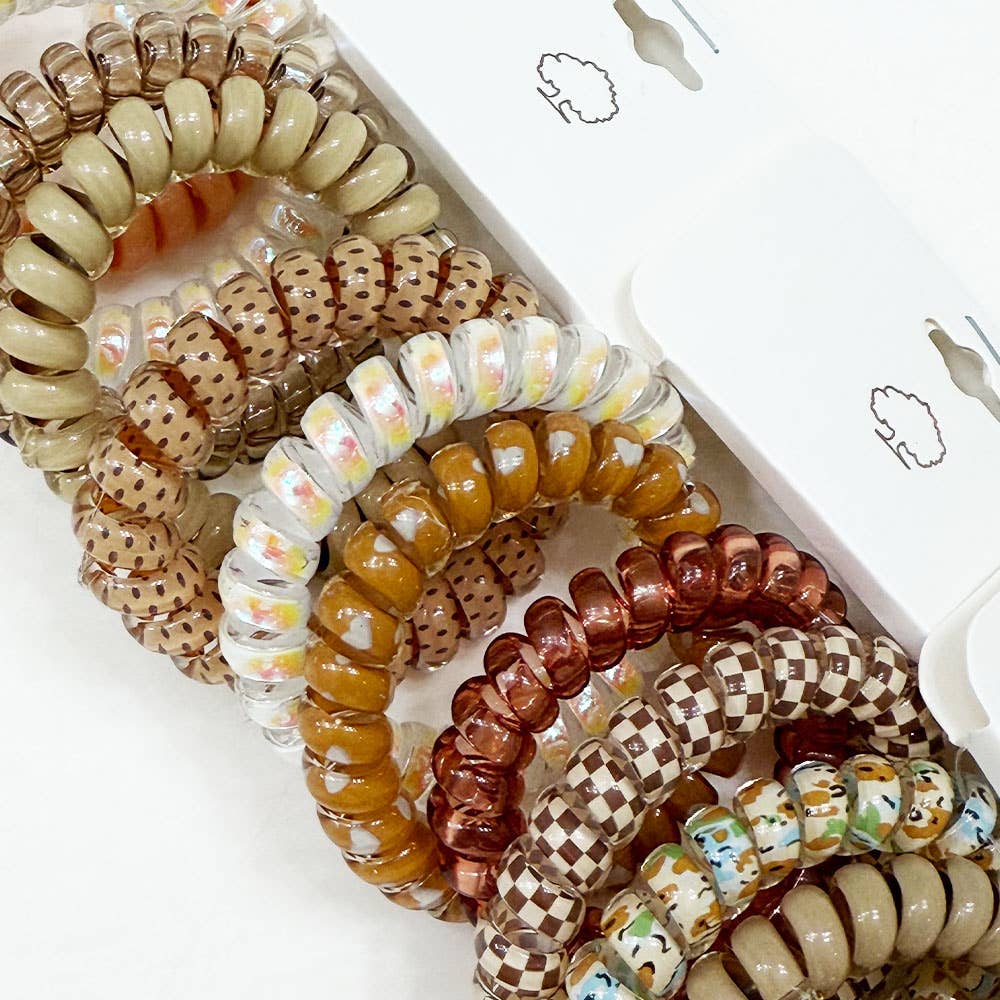 Brown Tone Multi Design Spiral Hair Ties: MIX COLOR / ONE(12)
