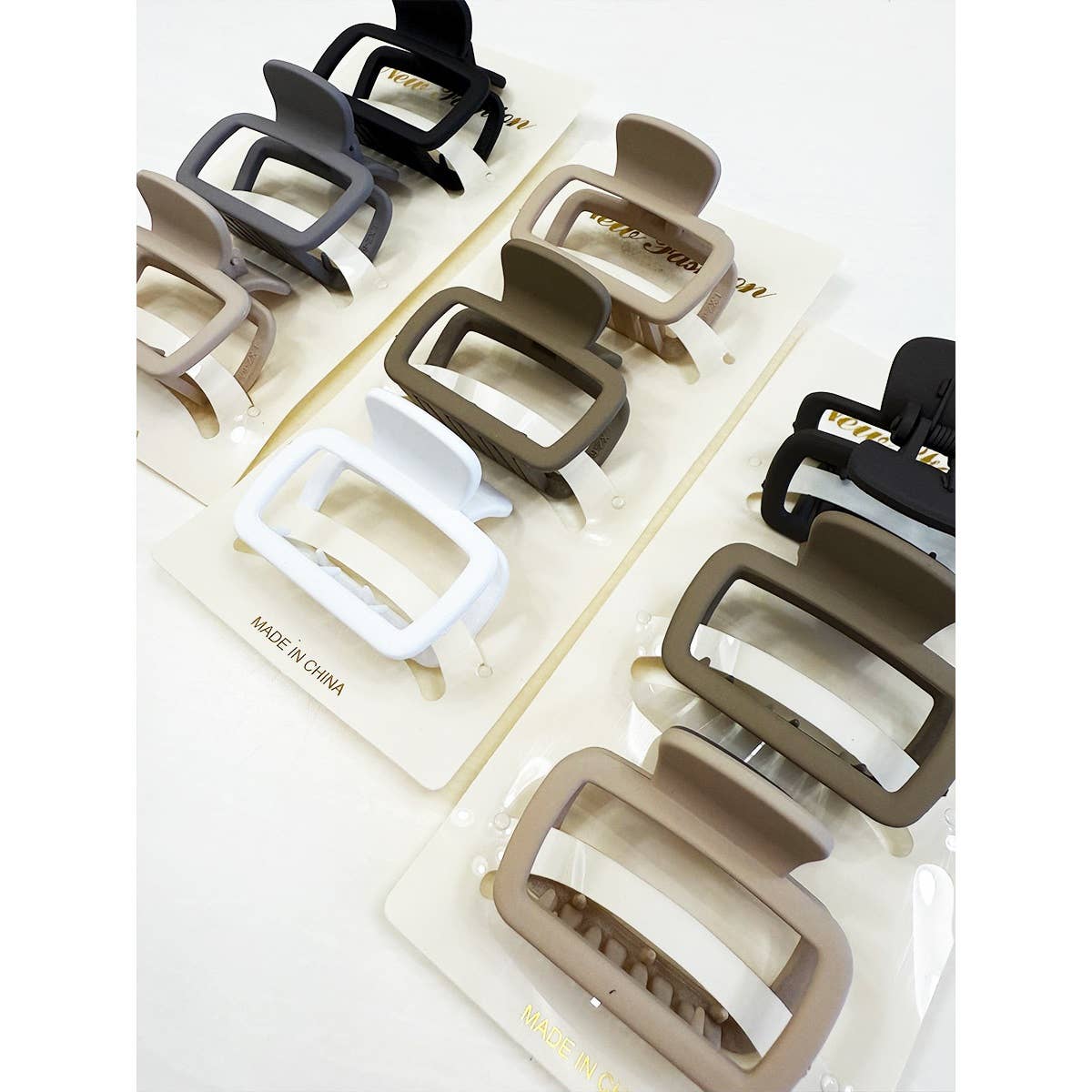 Neutral Color Medium Size  Rectangle Hair Claw Set: MIX COLOR / ONE(12)