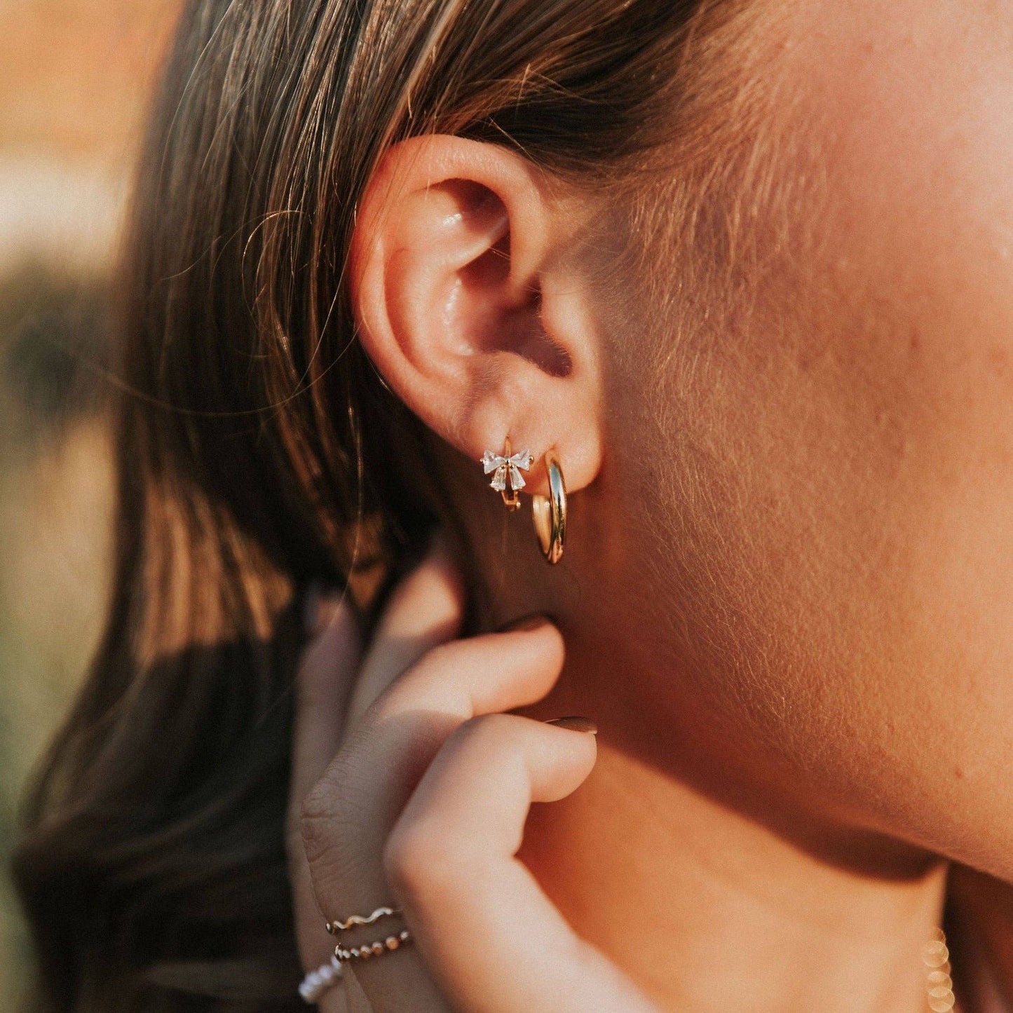 Lucy Diamond Bow Hoops: Silver