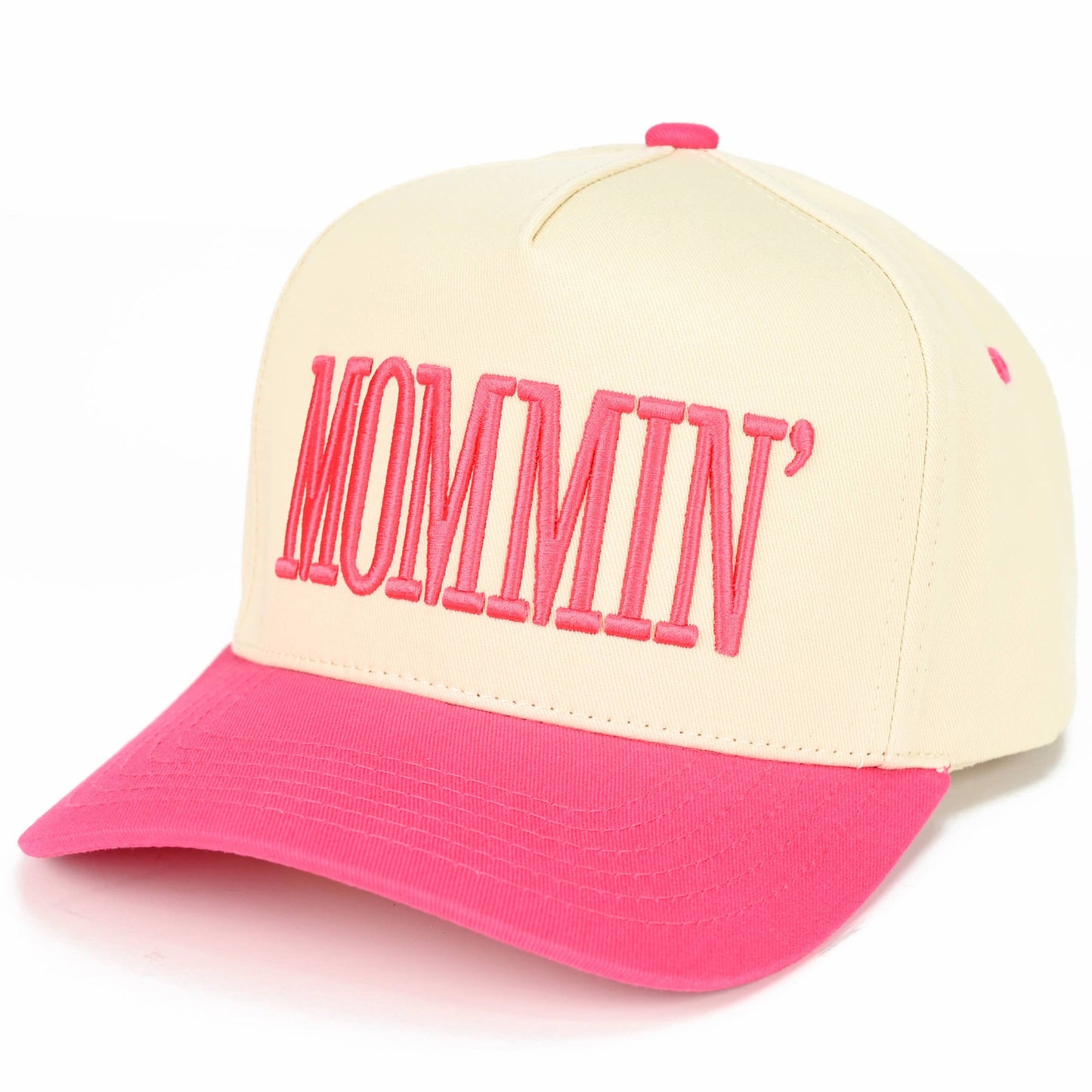 C.C MOMMIN Letter Two Tone Trucker Cap: Beige