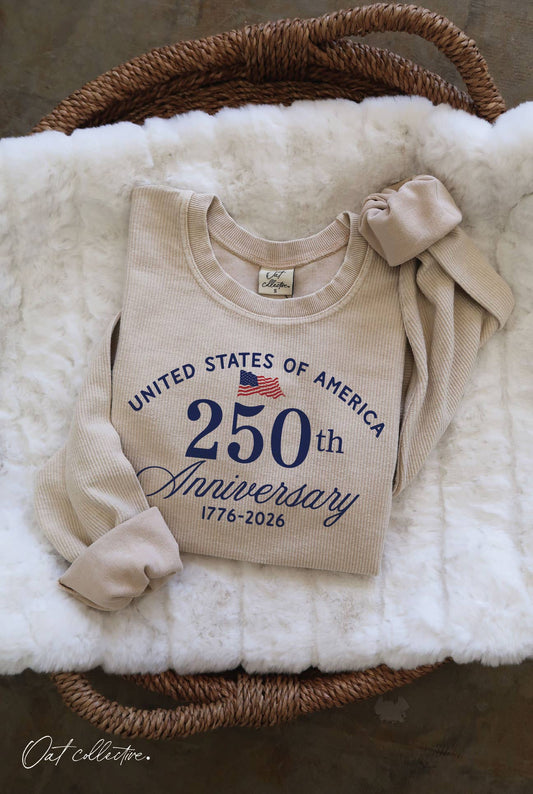 UNITED STATES OF AMERICA Cropped Thermal Vintage Pullover: DUSTY VANILLA