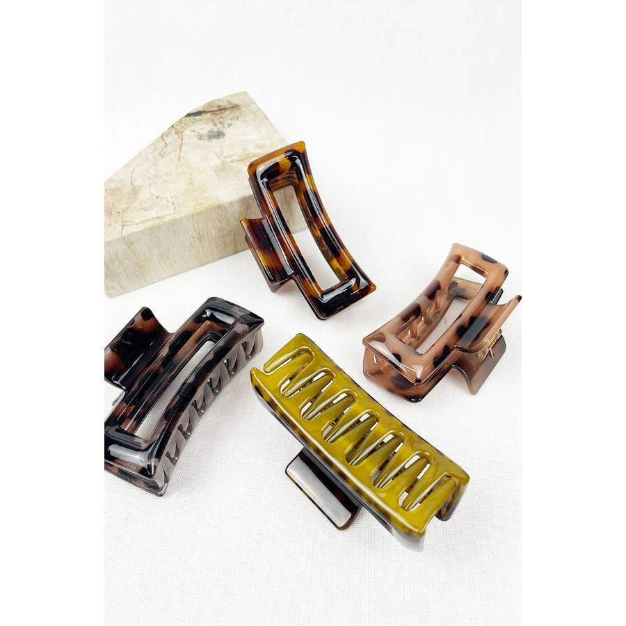 Leopard Cut Out Rectangle Hair Clips: MIX COLOR / ONE(12)