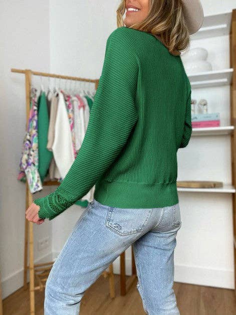 Woman Solid Lace Long Sleeve Striped Top: BLACK / XL