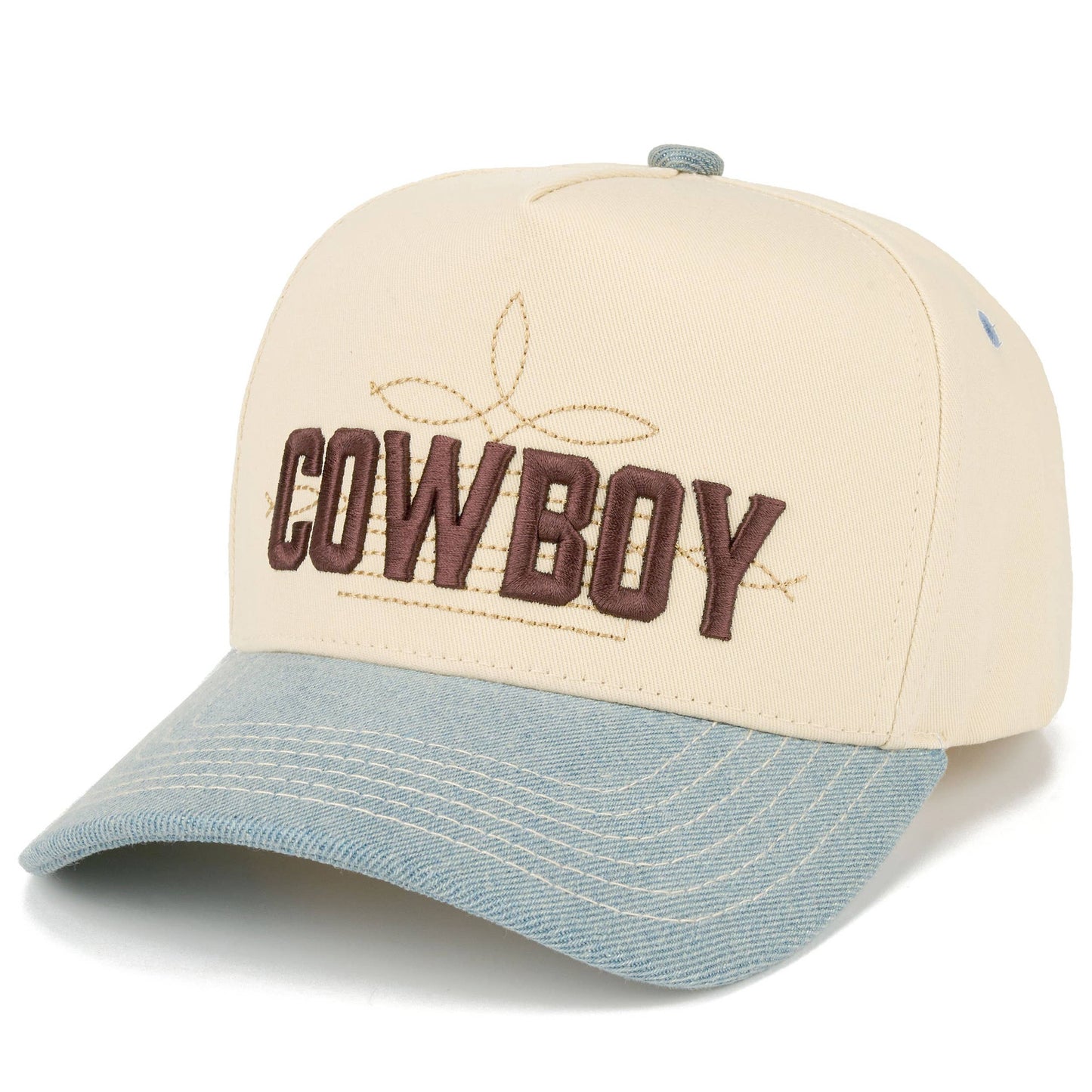 C.C COWBOY Letter Embroidered on Two Tone Trucker Hat: Brown