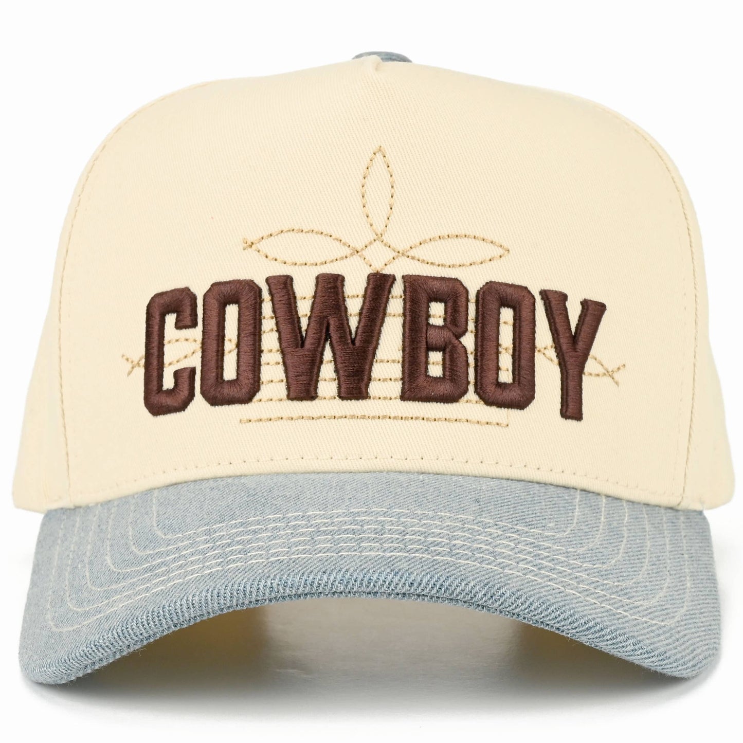 C.C COWBOY Letter Embroidered on Two Tone Trucker Hat: Brown