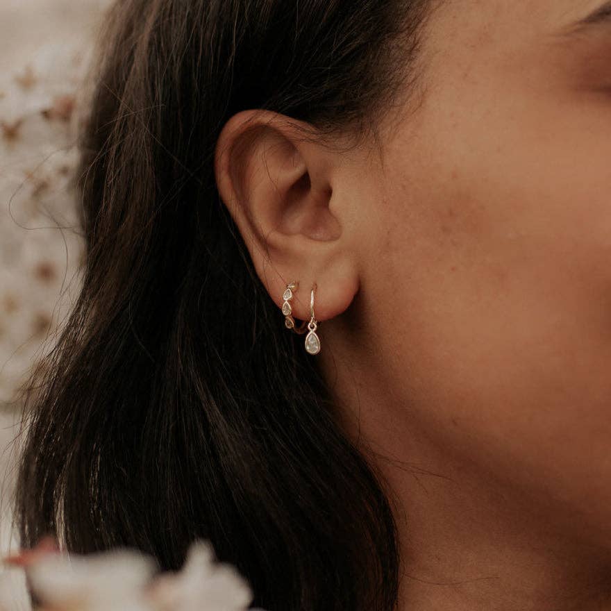 April Raindrop Dangle Hoops: Silver
