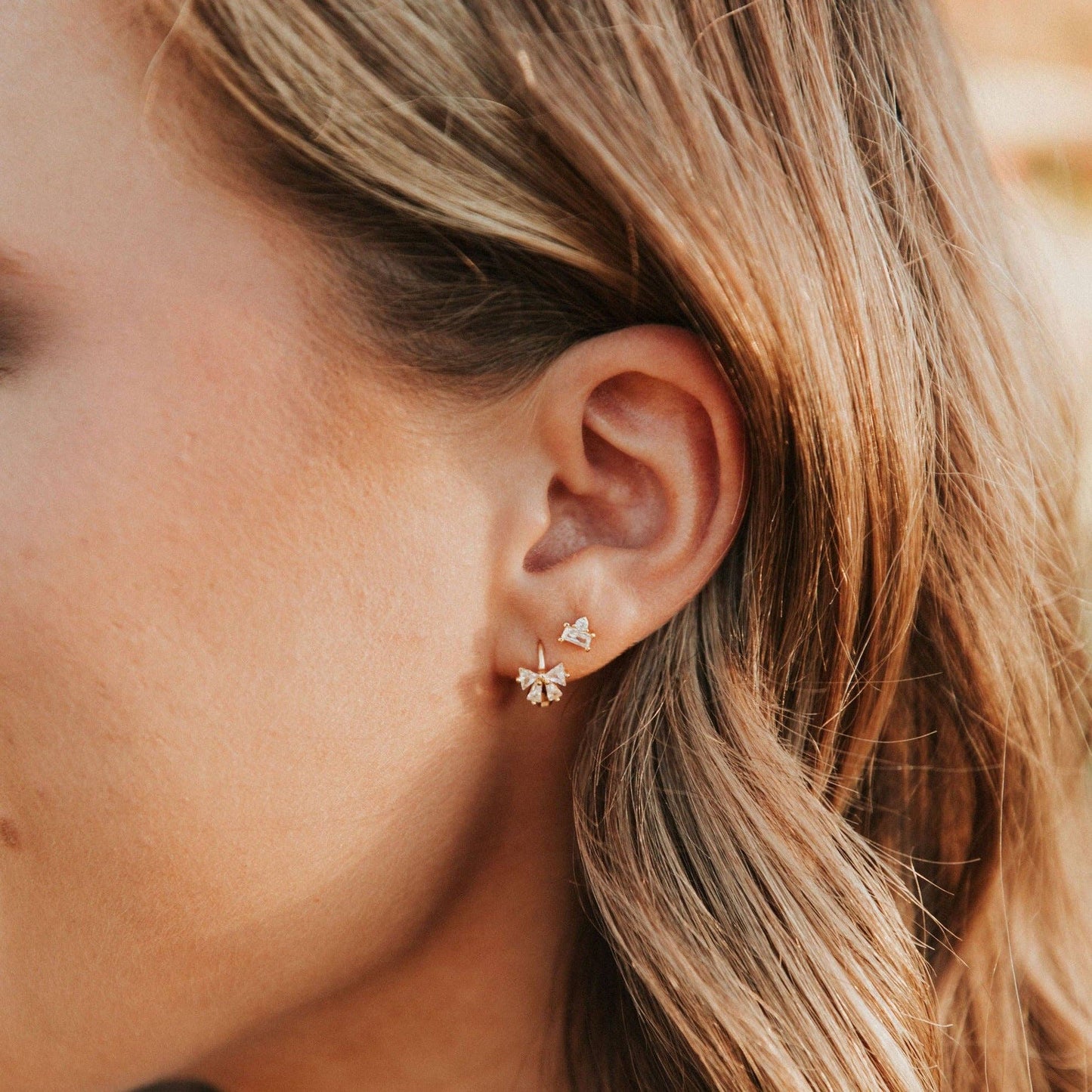 Lucy Diamond Bow Hoops: Silver