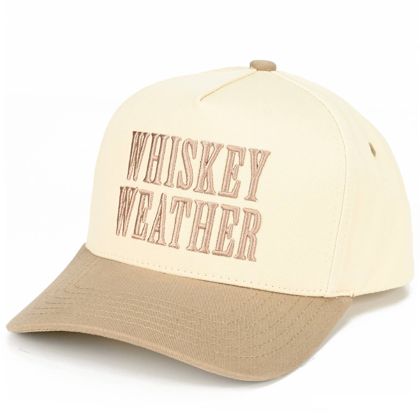 C.C WHISKEY WEATHER Embroidered Letter Two Tone Trucker Hat: Brown