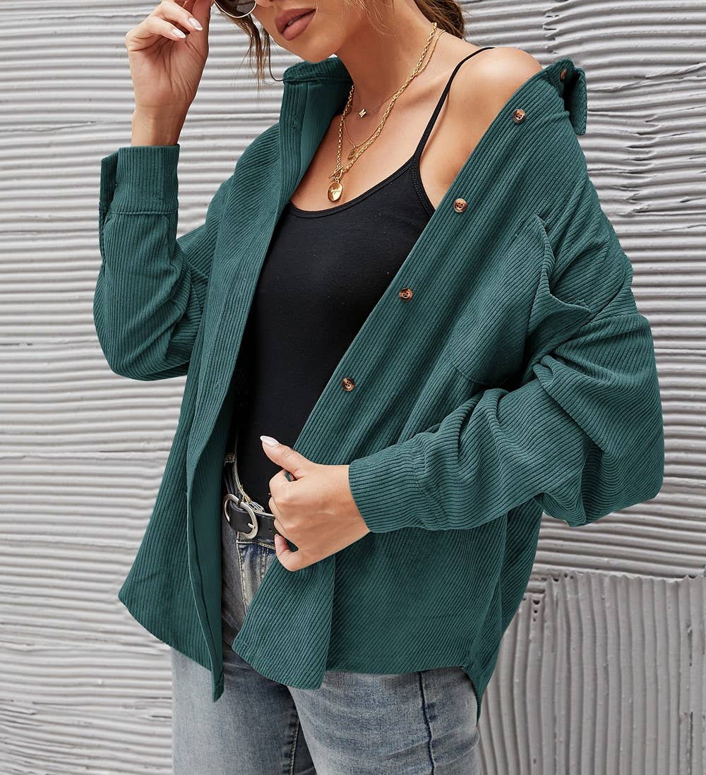 Corduroy Oversized Solid Shacket: Caramel / S