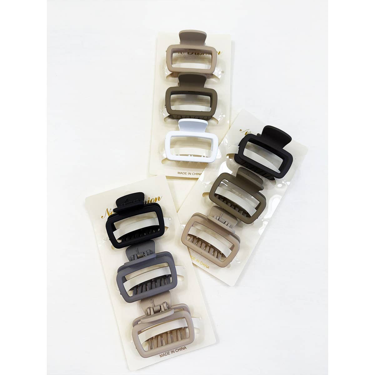 Neutral Color Medium Size  Rectangle Hair Claw Set: MIX COLOR / ONE(12)