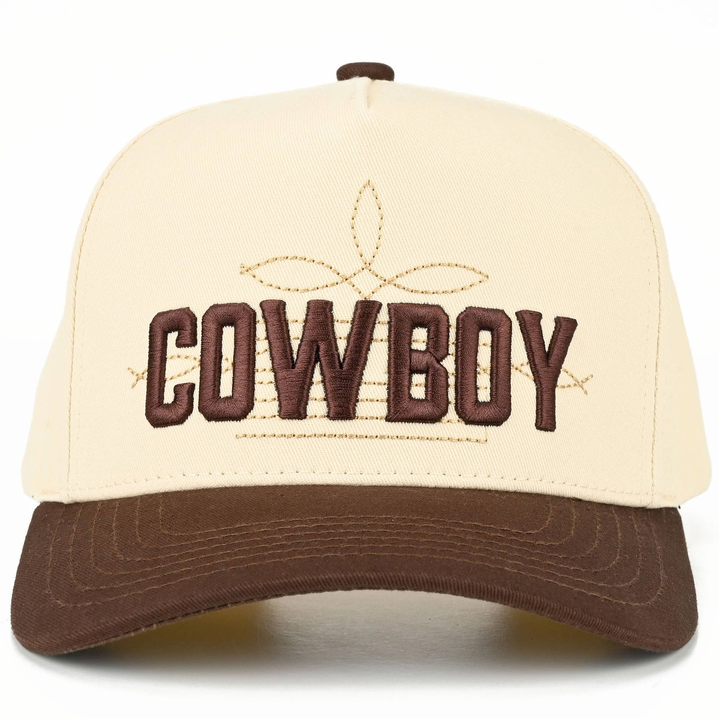 C.C COWBOY Letter Embroidered on Two Tone Trucker Hat: Brown