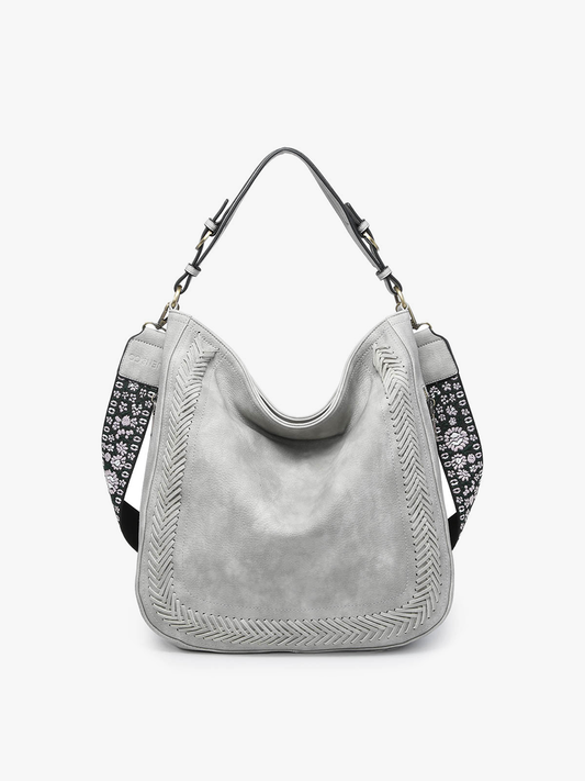 Aris Whipstitch Hobo/Crossbody w/ Guitar Strap: Lt. Grey