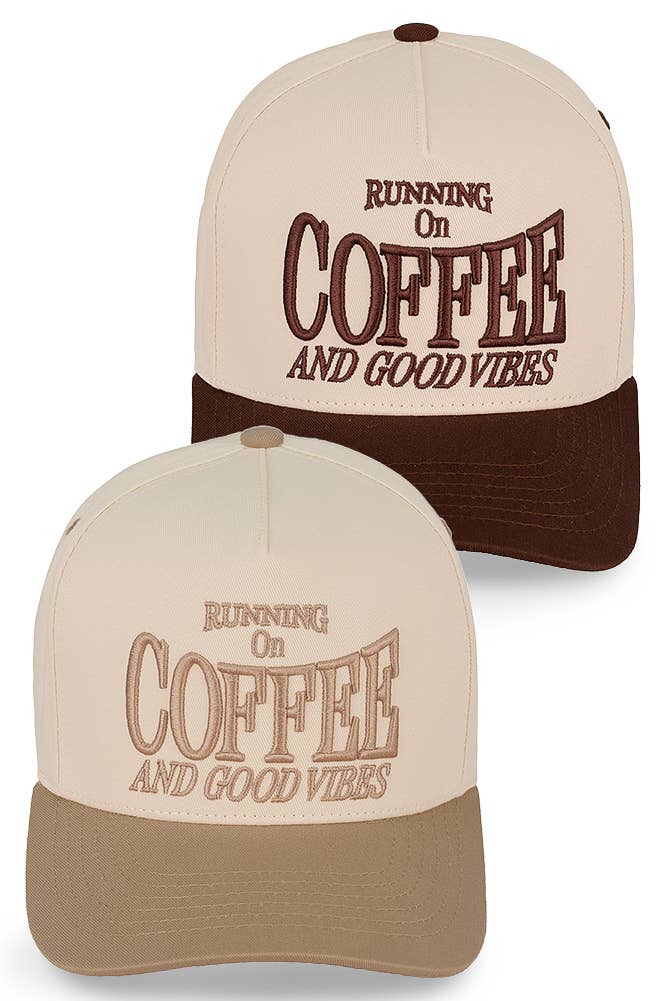C.C RUNNING ON COFFEE AND GOOD VIBES Trucker Cap: Brown