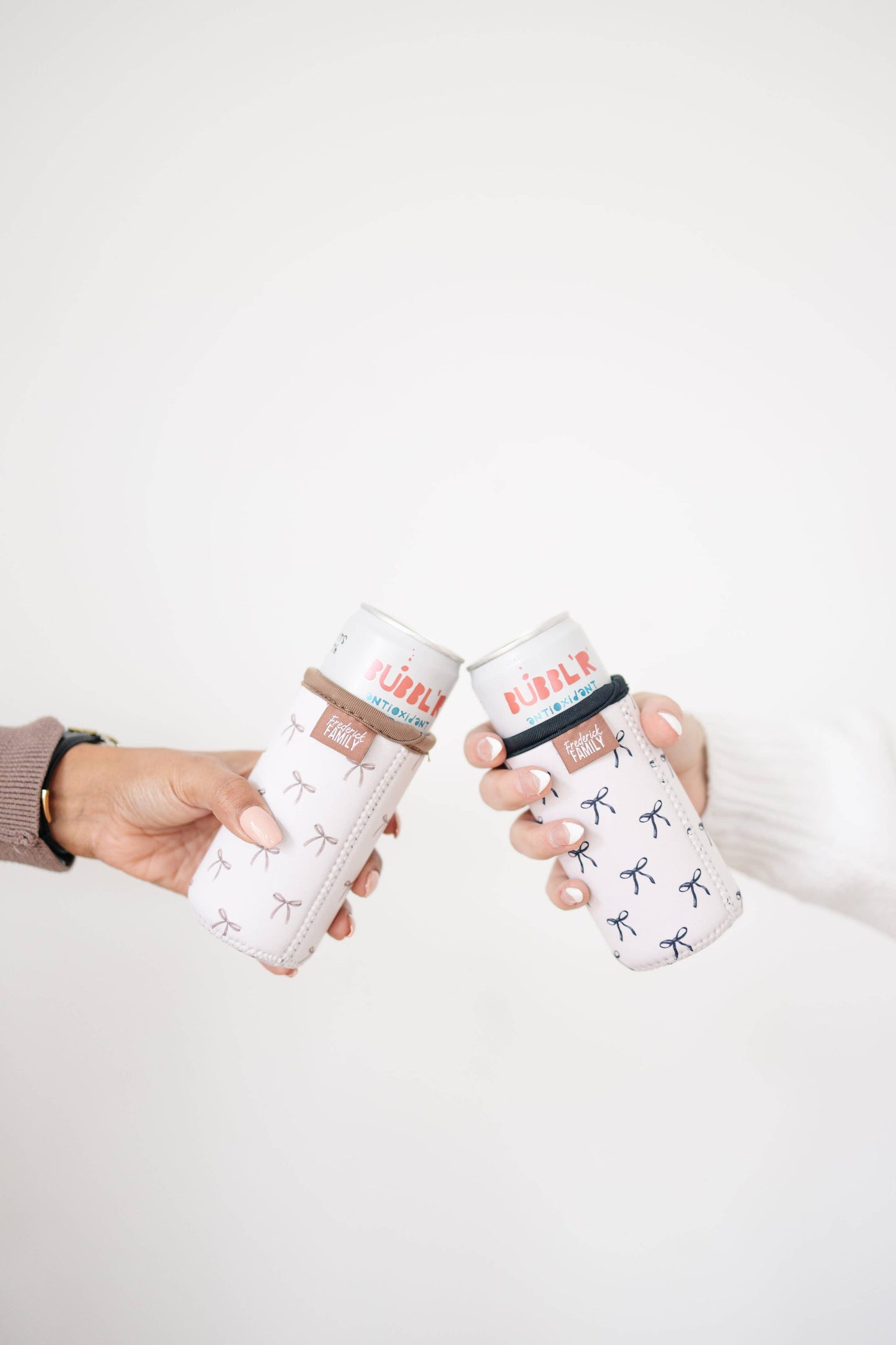 Slim Can Drink Sleeves- Reusable Neoprene Coolers with Aesthetic Patterns, 12oz Skinny Can Holder for Seltzer Energy Drinks: 1 brown bow
