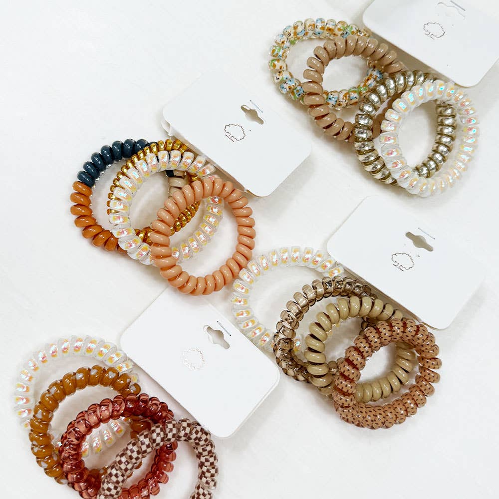 Brown Tone Multi Design Spiral Hair Ties: MIX COLOR / ONE(12)