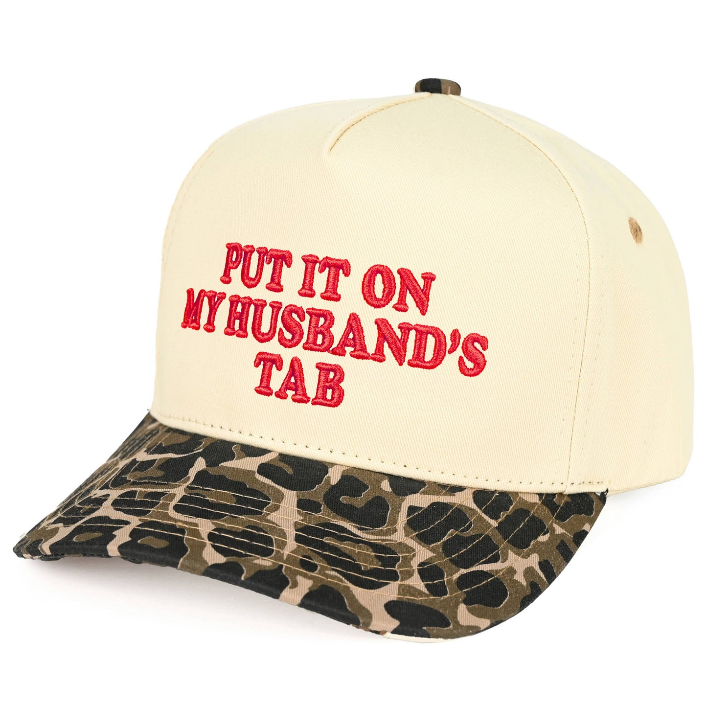 C.C PUT IT ON MY HUSBAND'S TAB Letter Trucker Hat: Brown
