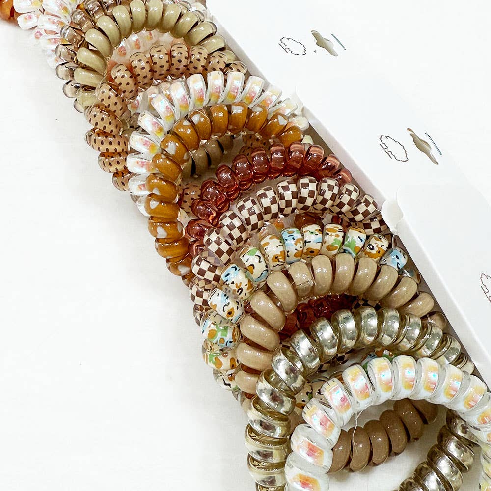 Brown Tone Multi Design Spiral Hair Ties: MIX COLOR / ONE(12)