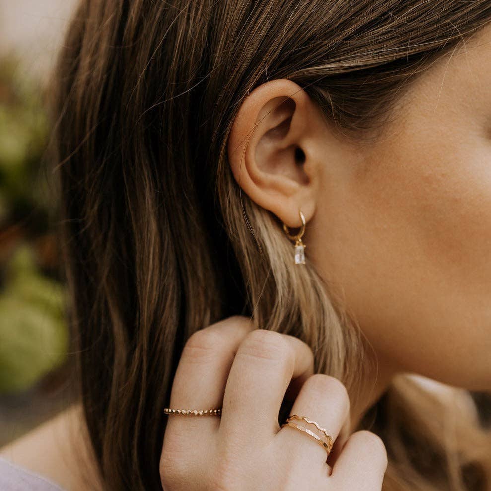 Sophie Baguette Diamond Dangle Hoops: Silver
