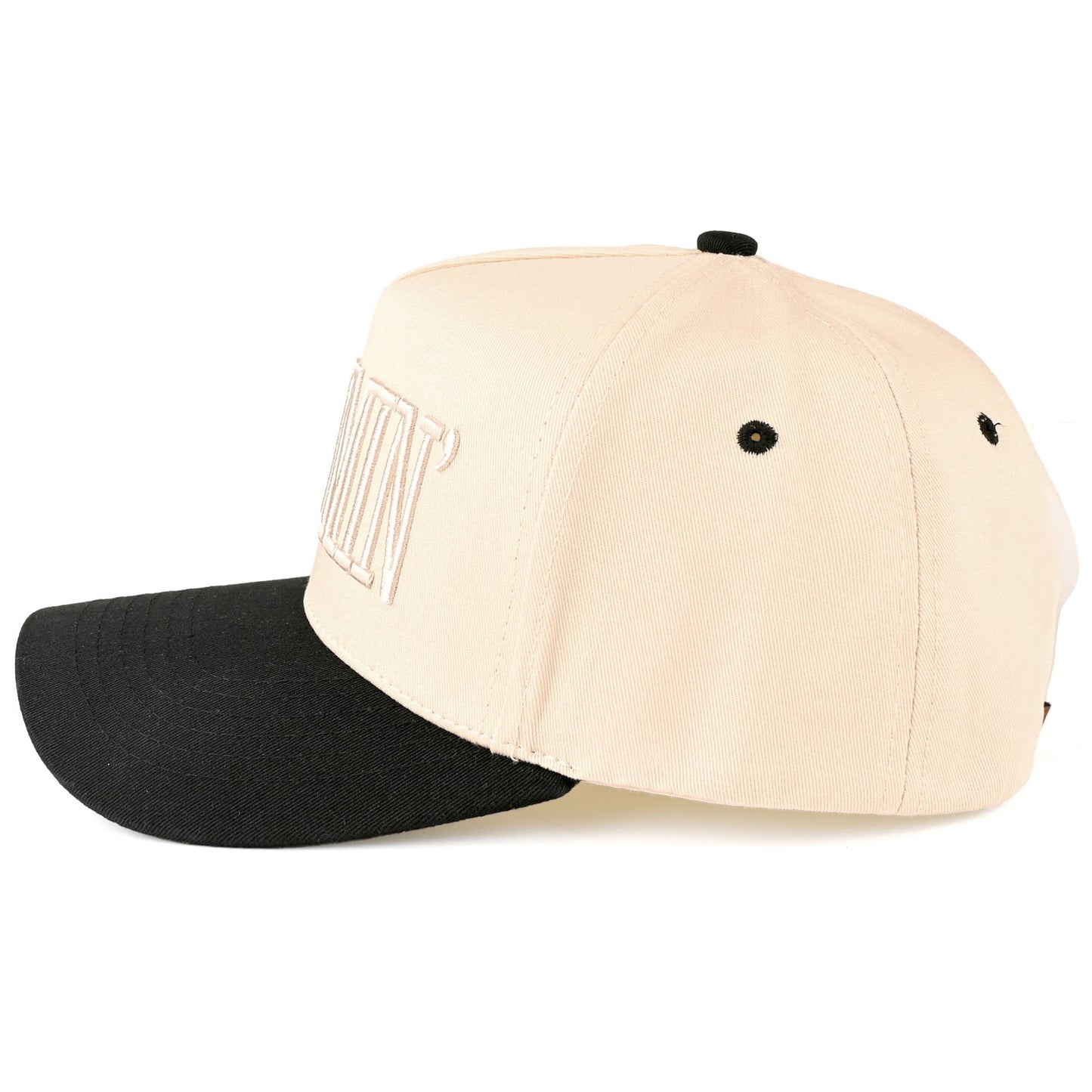 C.C MOMMIN Letter Two Tone Trucker Cap: Beige