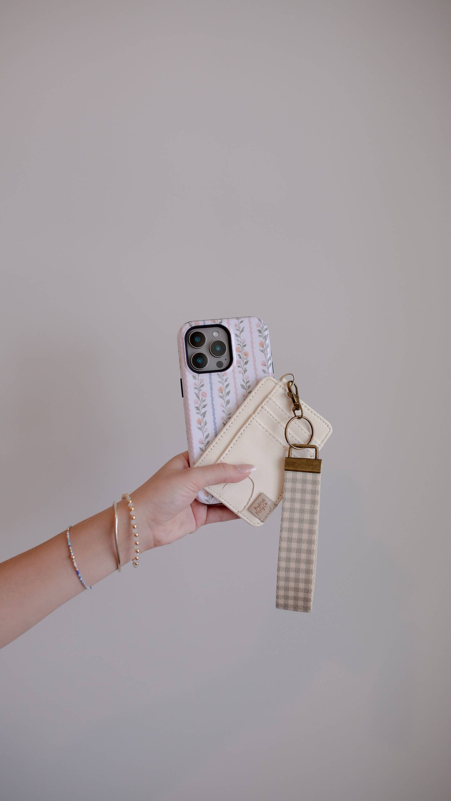 Card Holder Keychain Wallet with Wrist Lanyard, Faux Leather Compact Card Holder, Stylish Keychain Wallet for Women: 6 harvest flower / Beige