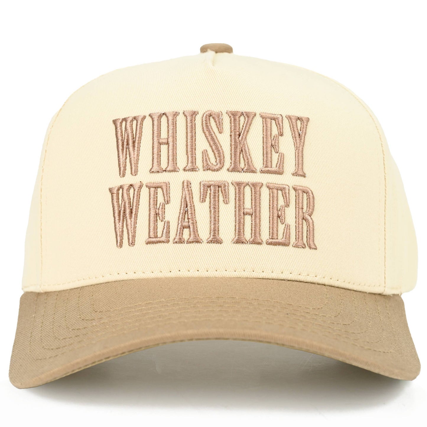 C.C WHISKEY WEATHER Embroidered Letter Two Tone Trucker Hat: Brown