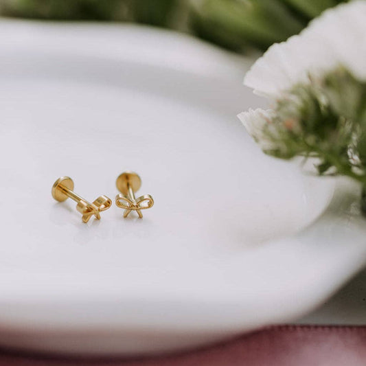 Bow Flat Back Studs: Gold
