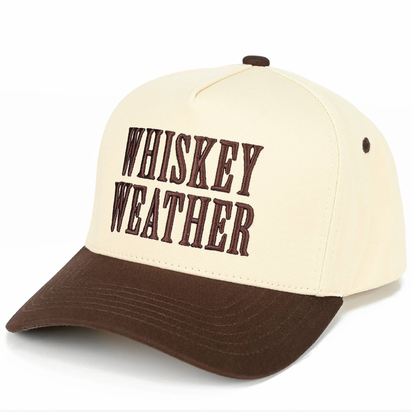 C.C WHISKEY WEATHER Embroidered Letter Two Tone Trucker Hat: Brown