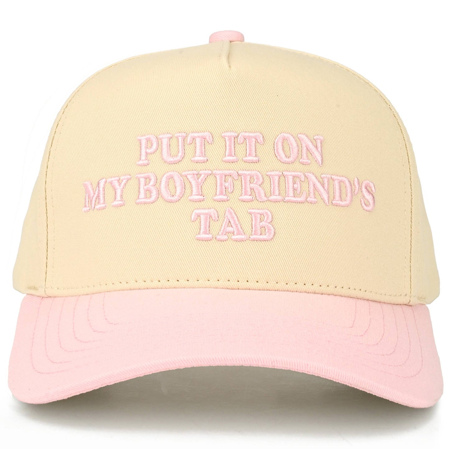 C.C PUT IT ON MY BOYFRIEND'S TAB Letter Two Tone Trucker Hat: Black