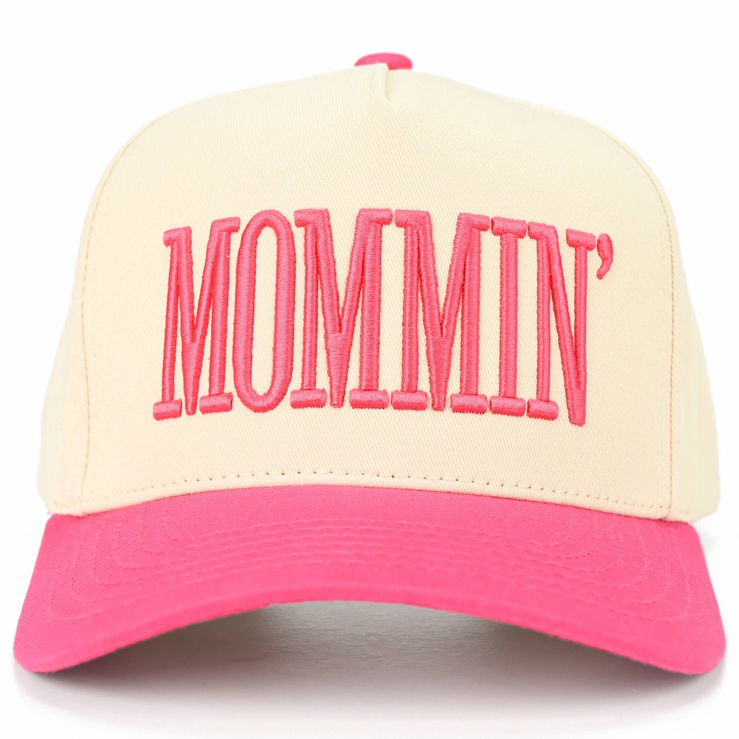 C.C MOMMIN Letter Two Tone Trucker Cap: Beige