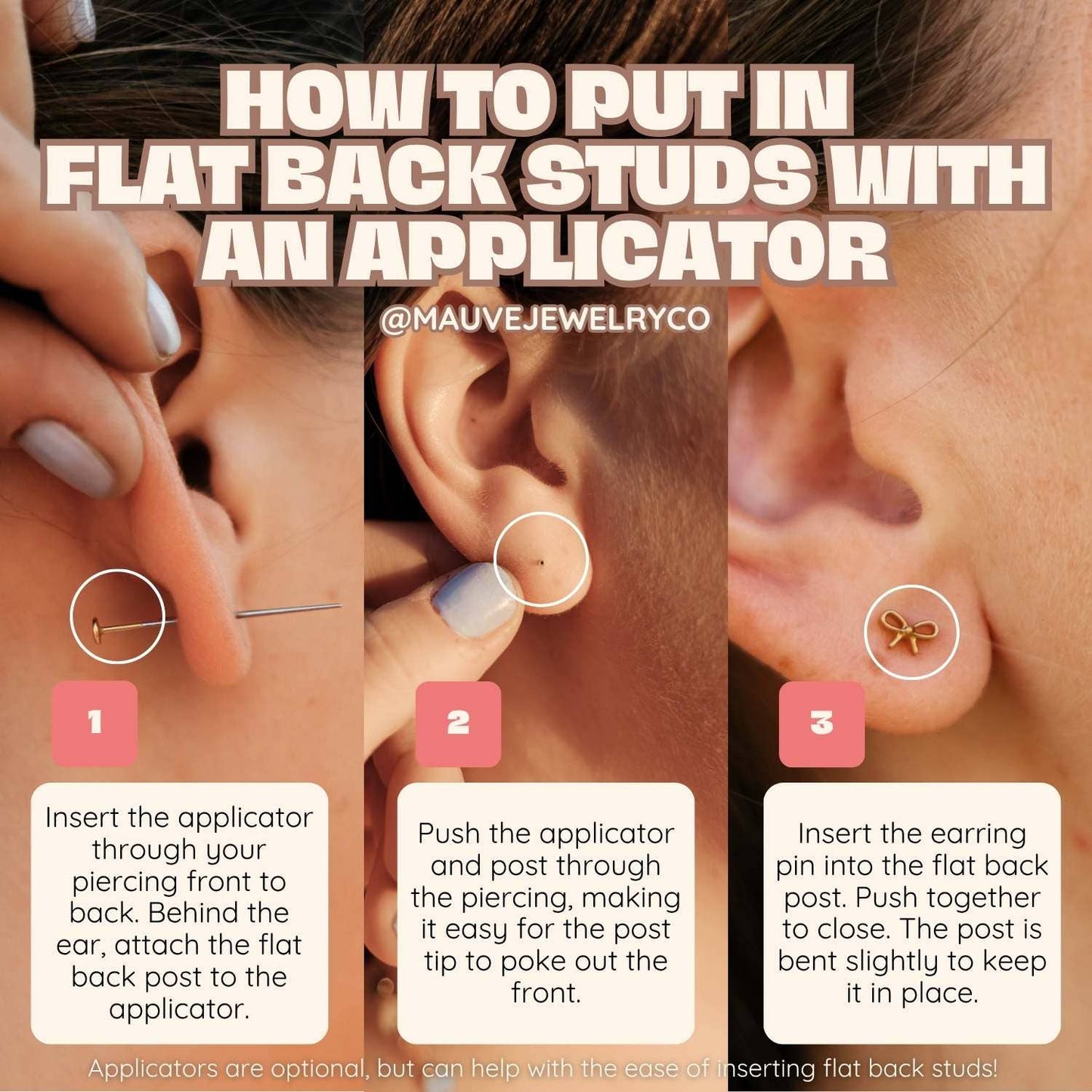 Bow Flat Back Studs: Gold