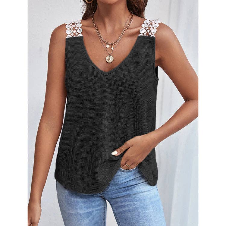 Solid Color Sleeveless V-Neck Ladies T-Shirt YC230528: Grey / S