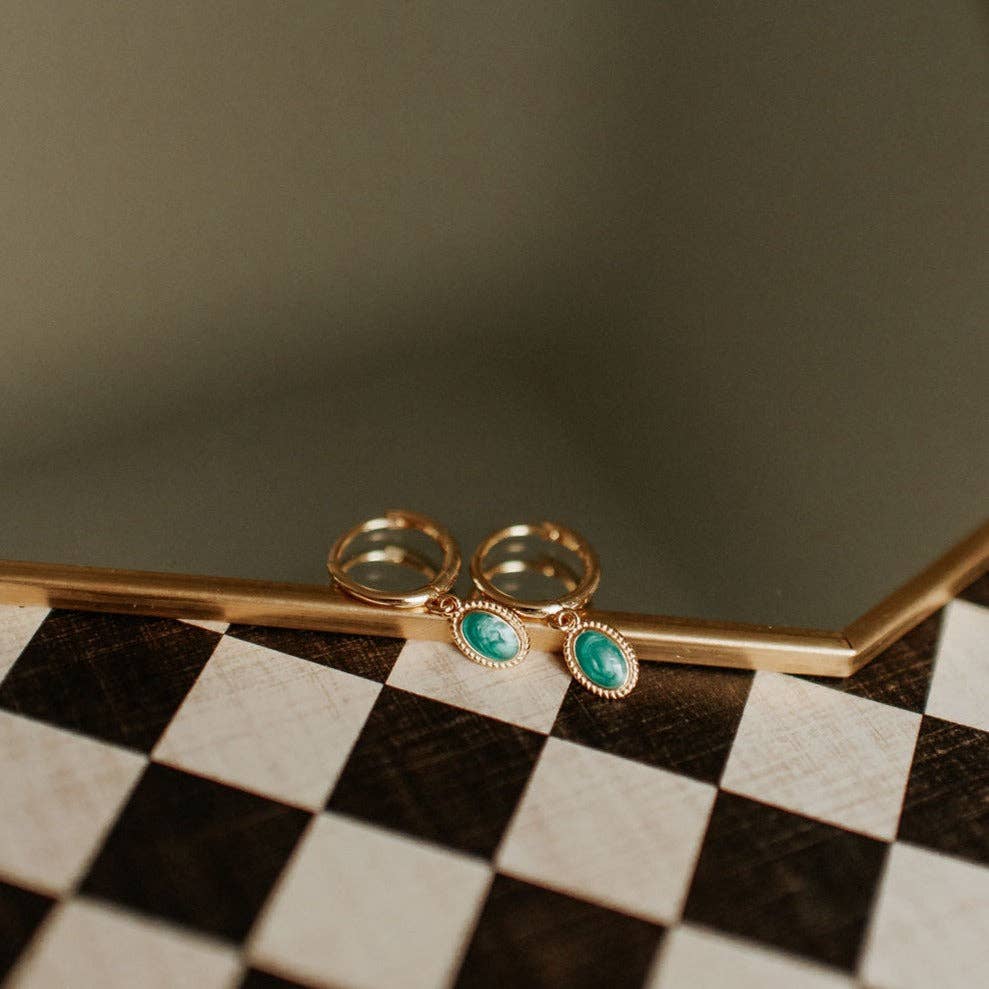 Riley Turquoise Hoops: Gold