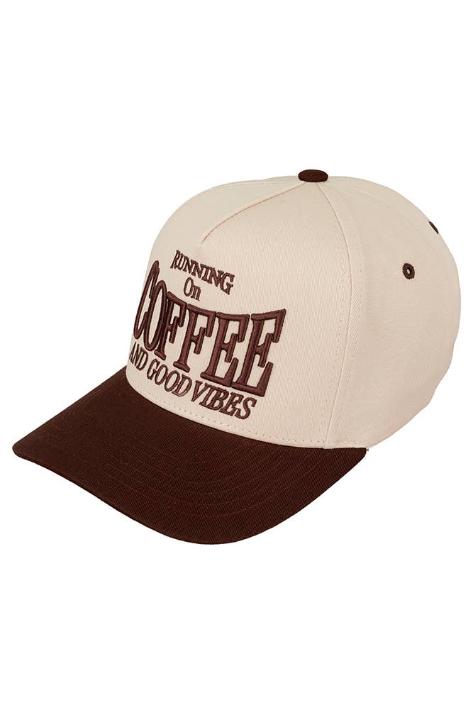 C.C RUNNING ON COFFEE AND GOOD VIBES Trucker Cap: Brown