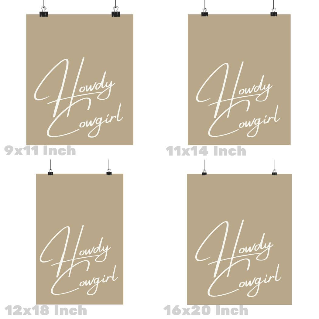 Coastal Cowgirl Poster, Trendy Neutral Beige Cowboy Wall Art: 9" x 11"