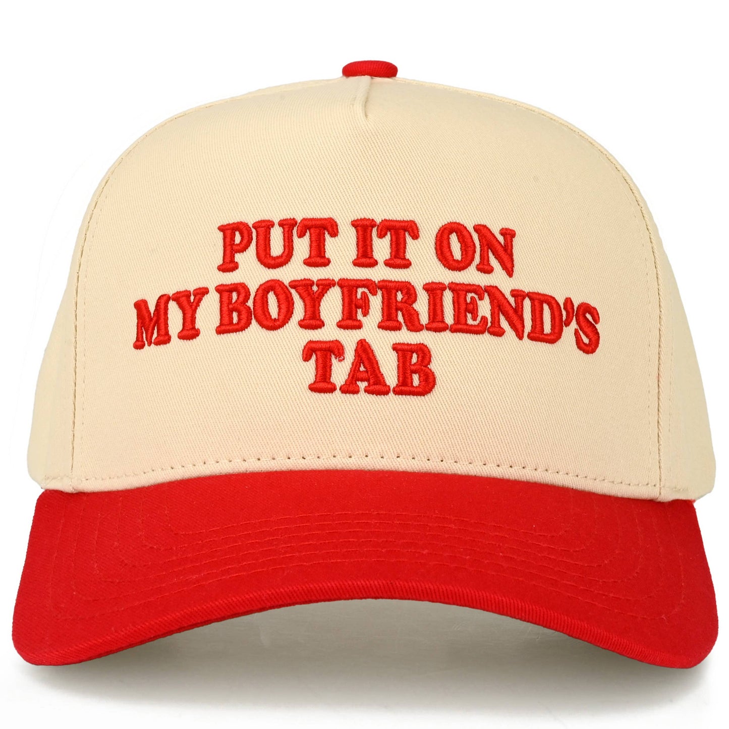 C.C PUT IT ON MY BOYFRIEND'S TAB Letter Two Tone Trucker Hat: Black