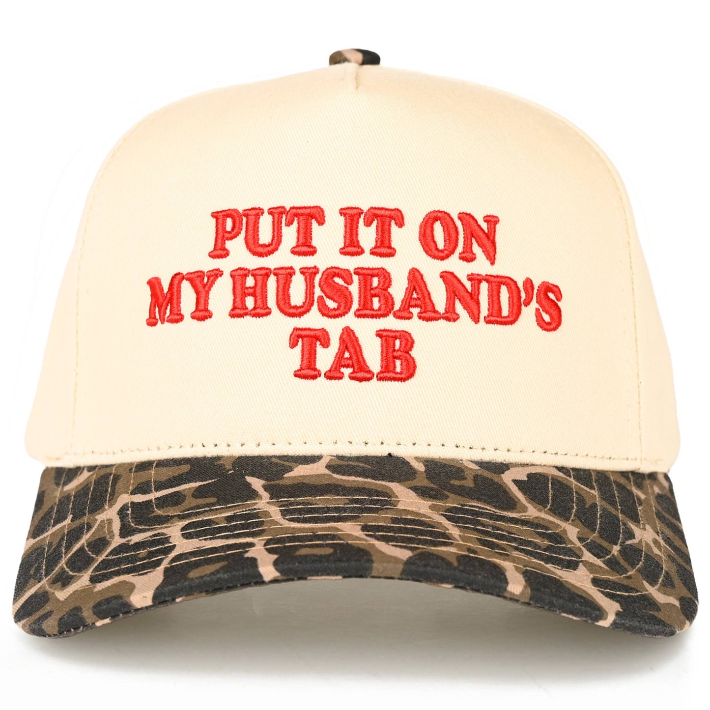 C.C PUT IT ON MY HUSBAND'S TAB Letter Trucker Hat: Brown