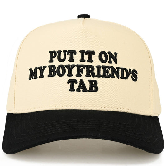 C.C PUT IT ON MY BOYFRIEND'S TAB Letter Two Tone Trucker Hat: Black
