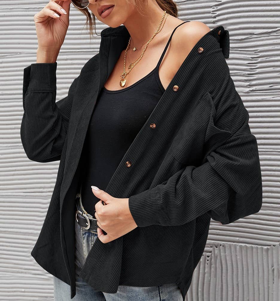 Corduroy Oversized Solid Shacket: Caramel / XL