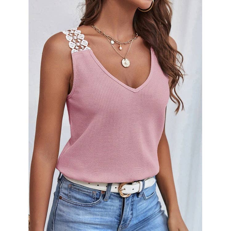 Solid Color Sleeveless V-Neck Ladies T-Shirt YC230528: Grey / M