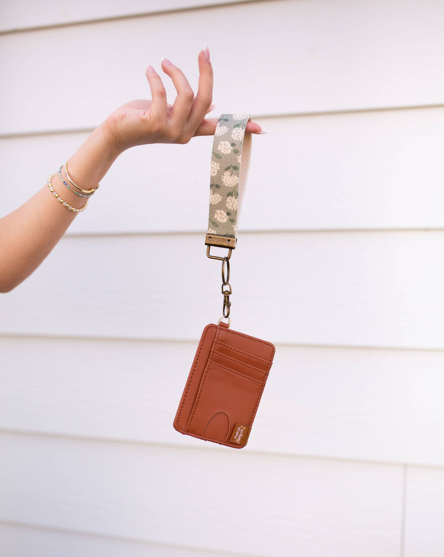 Card Holder Keychain Wallet with Wrist Lanyard, Faux Leather Compact Card Holder, Stylish Keychain Wallet for Women: 6 harvest flower / Beige
