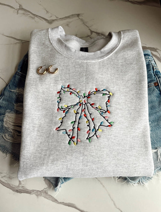 Embroidered Christmas Bow Sweatshirt: S