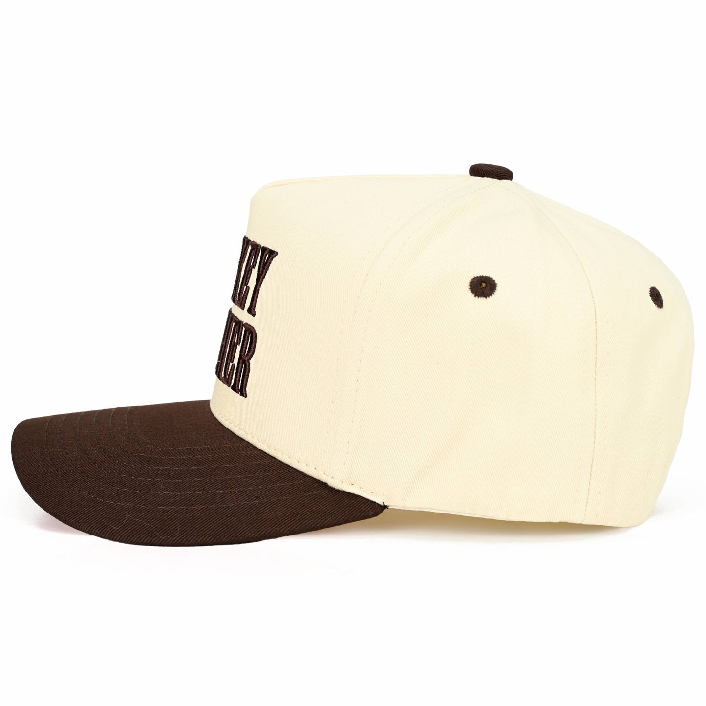 C.C WHISKEY WEATHER Embroidered Letter Two Tone Trucker Hat: Brown