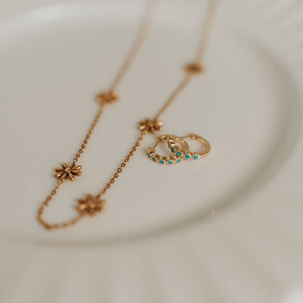 Gaby Turquoise Hoops: Gold