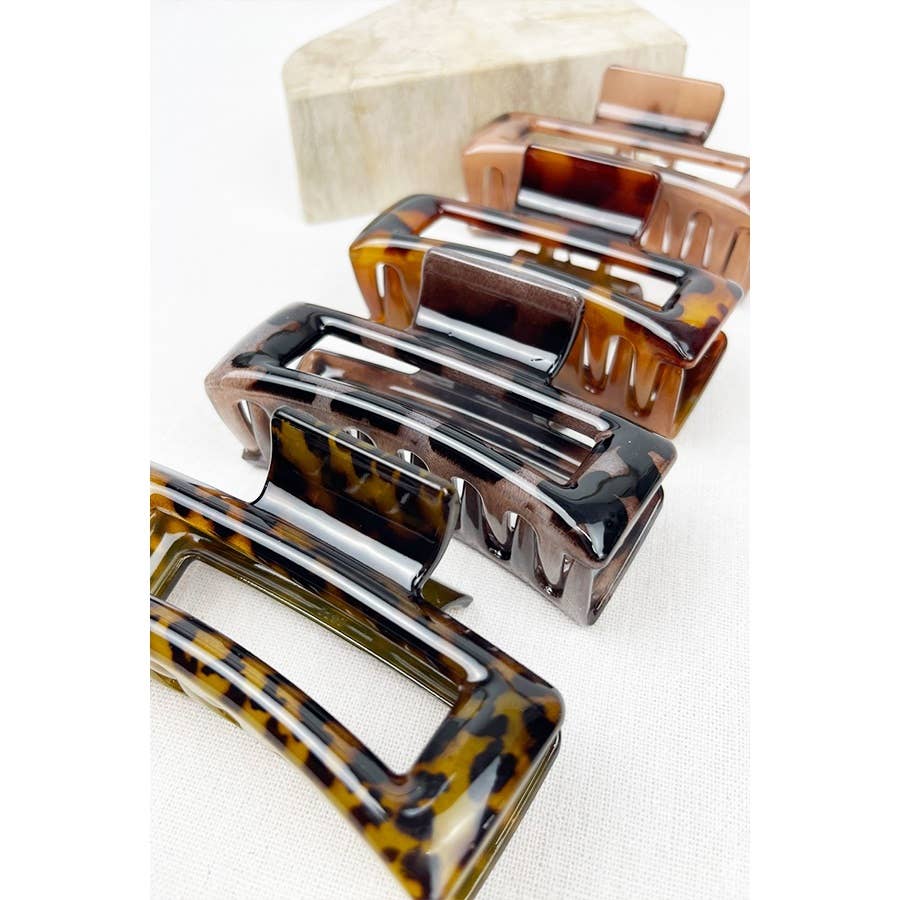 Leopard Cut Out Rectangle Hair Clips: MIX COLOR / ONE(12)