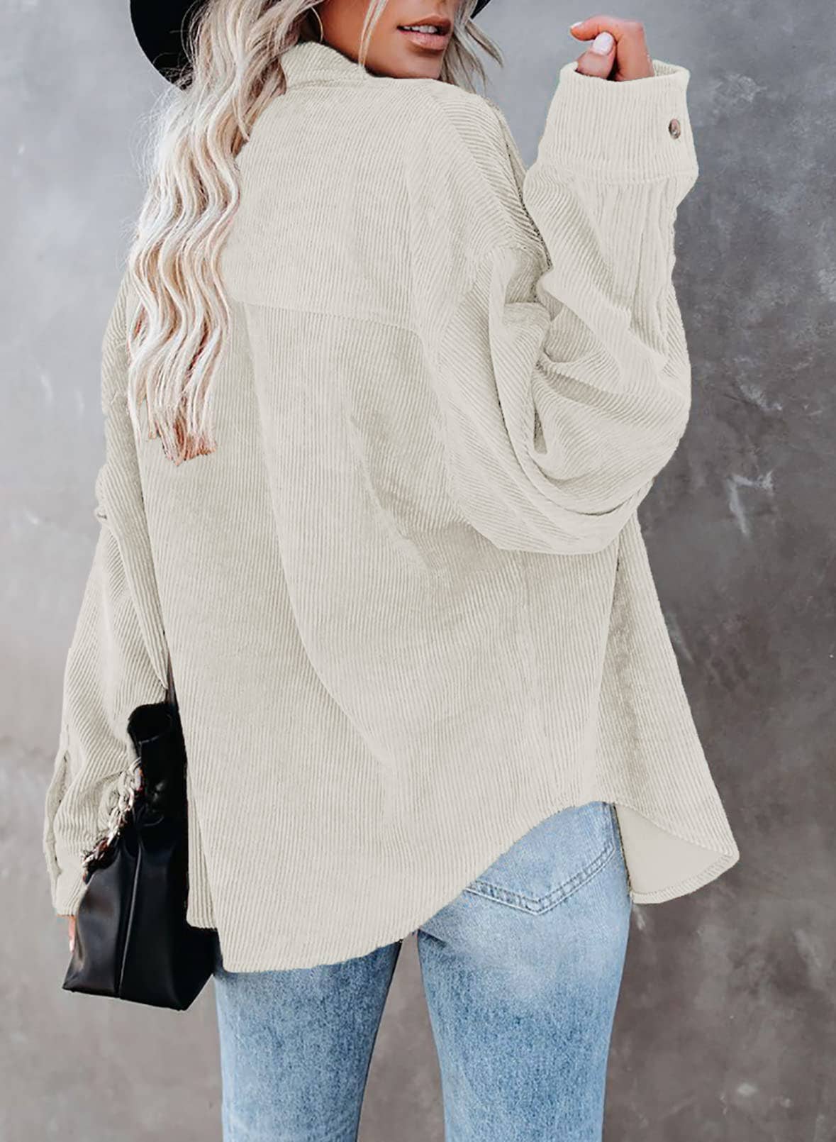 Corduroy Oversized Solid Shacket: Caramel / XL