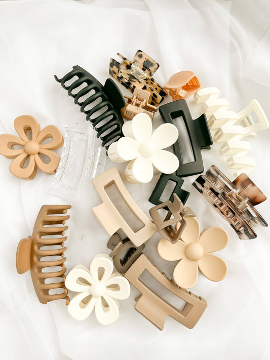 Minimalist Neutral Hair Claw Clips, 10 Pack Assorted Clips