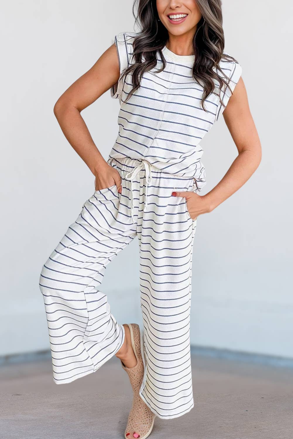 Casual Style Striped Short Sleeve Two-Piece Set | S-XL: As shown / Missy / M
